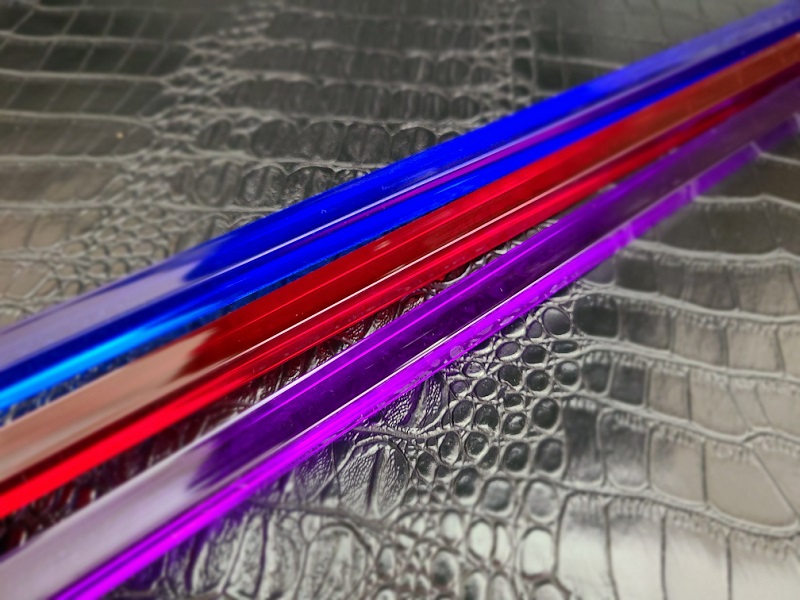 square acrylic rods, blue, red, purple